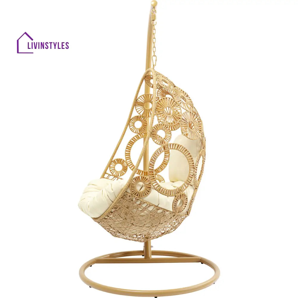 Ajax Single Seater Hanging Swing With Stand For Balcony Garden (Khaki) - Swings