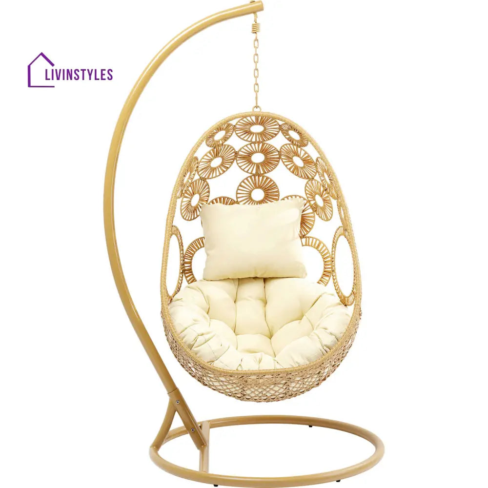 Ajax Single Seater Hanging Swing With Stand For Balcony Garden (Khaki) - Swings