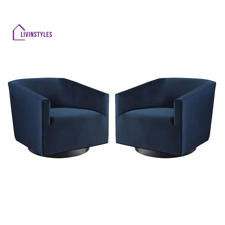 Akanksha Swivel Velvet Chair For Living Room - Set Of 2 Blue