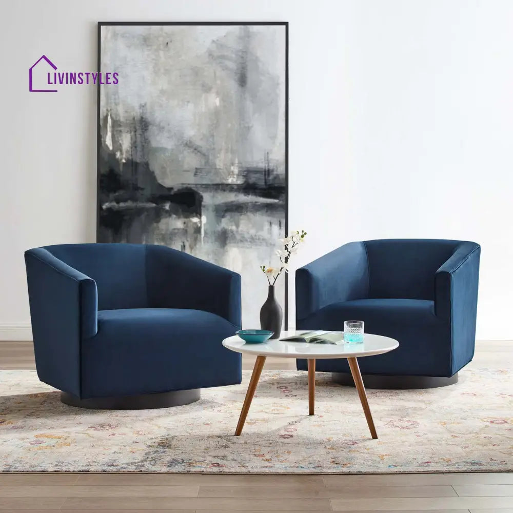 Akanksha Swivel Velvet Chair For Living Room - Set Of 2 Blue