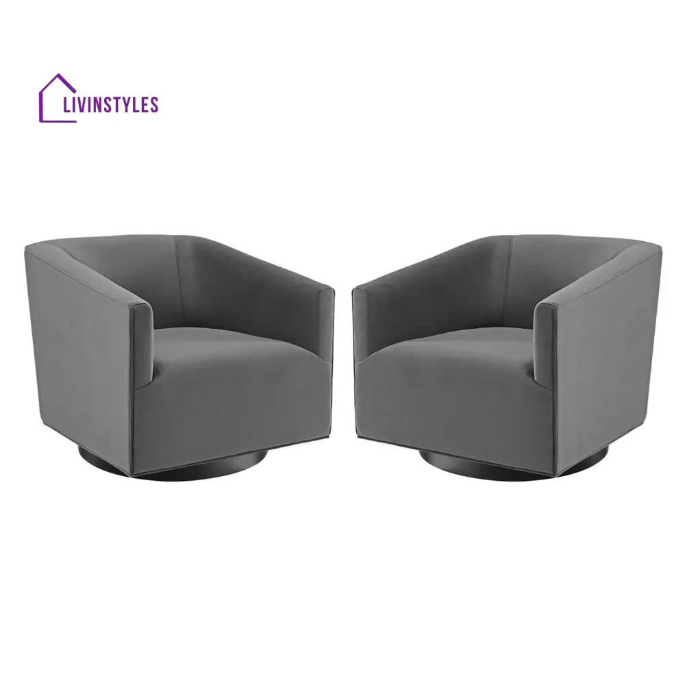 Akanksha Swivel Velvet Chair For Living Room - Set Of 2 Grey