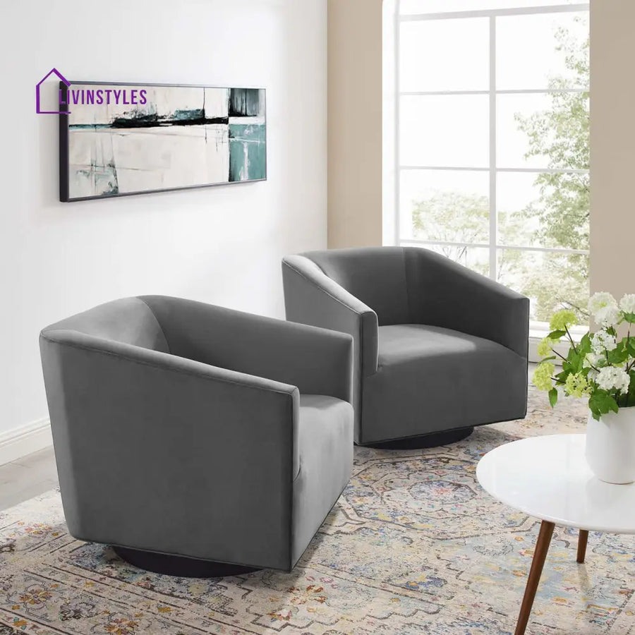 Akanksha Swivel Velvet Chair For Living Room - Set Of 2 Grey