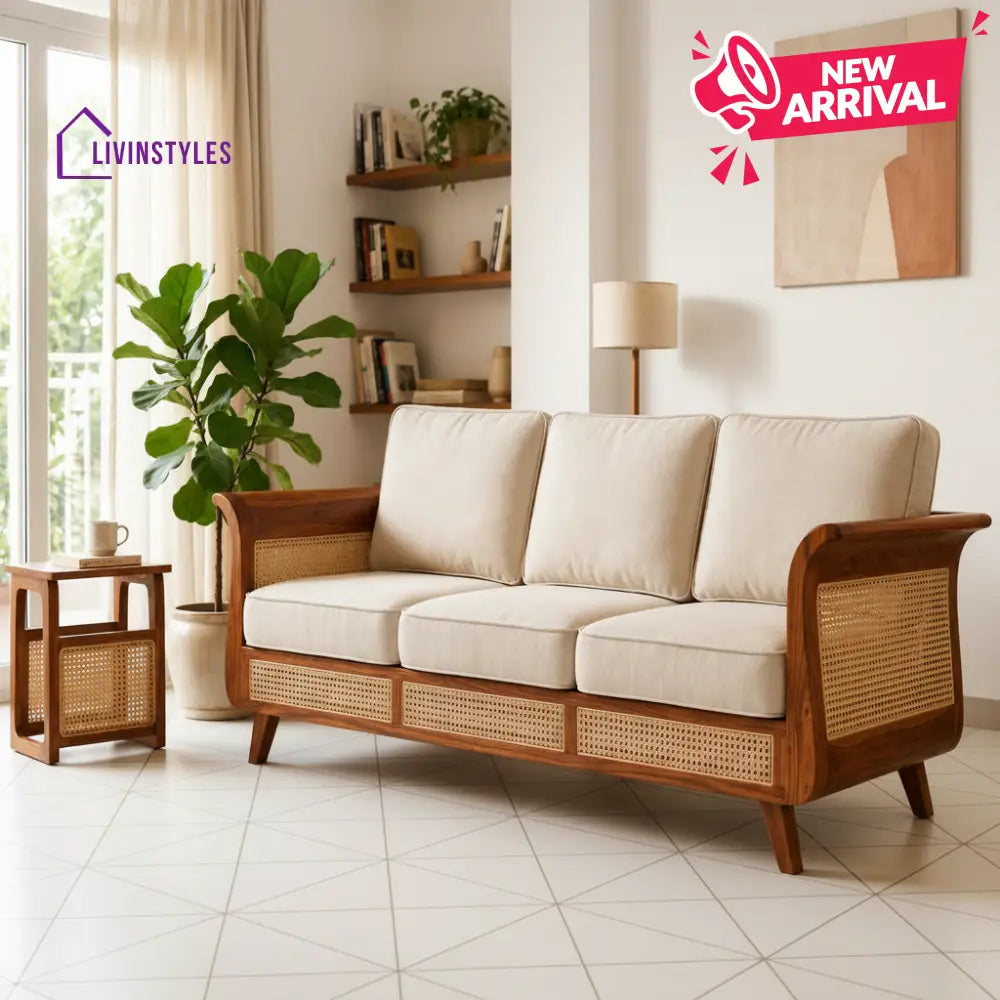 Akash Sheesham Wood and Cane Sofa for Living Room