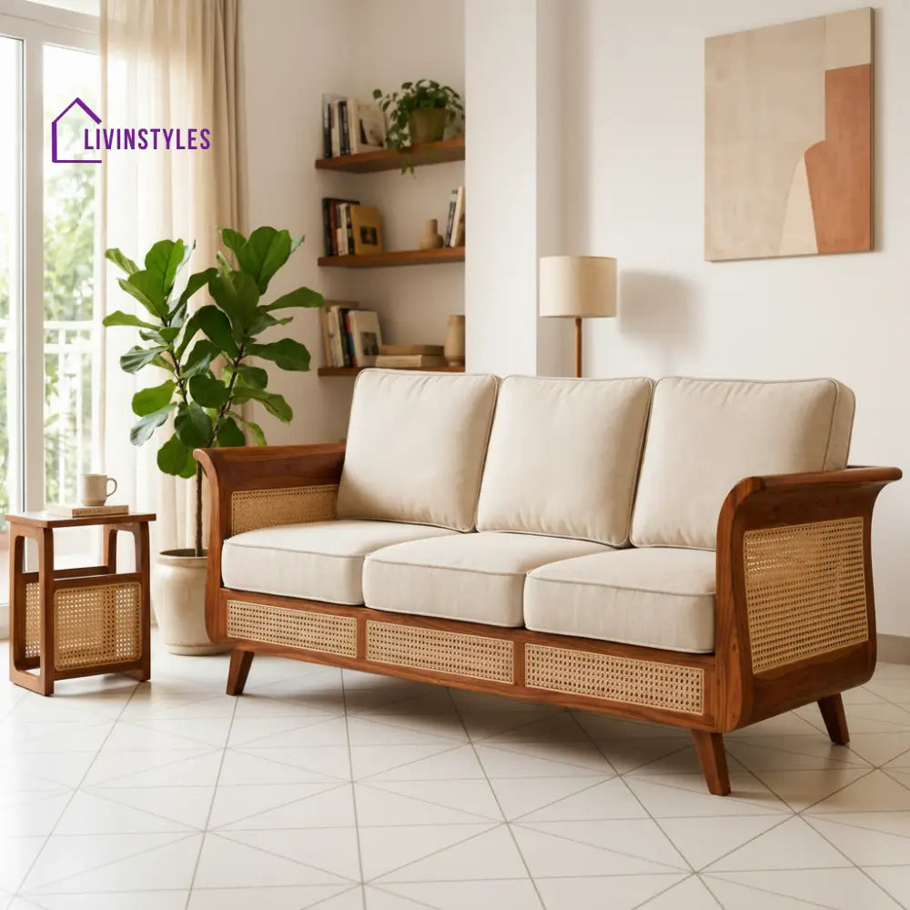 Akash Sheesham Wood and Cane Sofa for Living Room