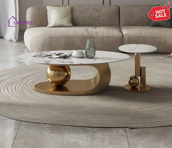 Luxurious Marble Top Stainless Steel With Pvd Coated Single Bool Coffee Table Set Tables