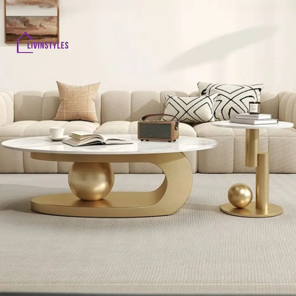 Luxurious Marble Top Stainless Steel with PVD Coated Single Bool Coffee Table Set Coffee Tables