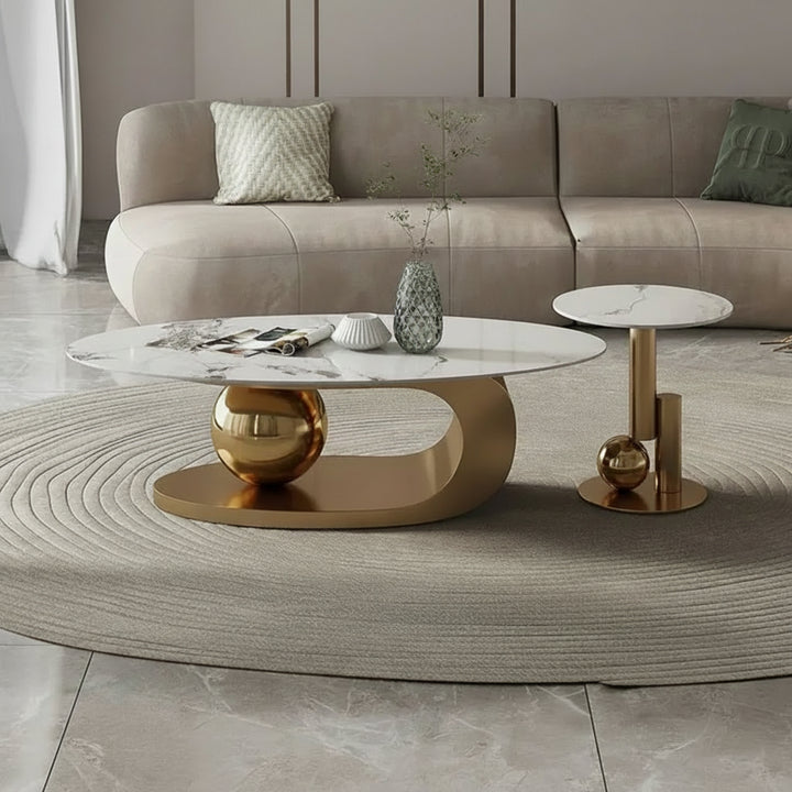 Luxurious Marble Top Stainless Steel With Pvd Coated Single Bool Coffee Table Set Tables