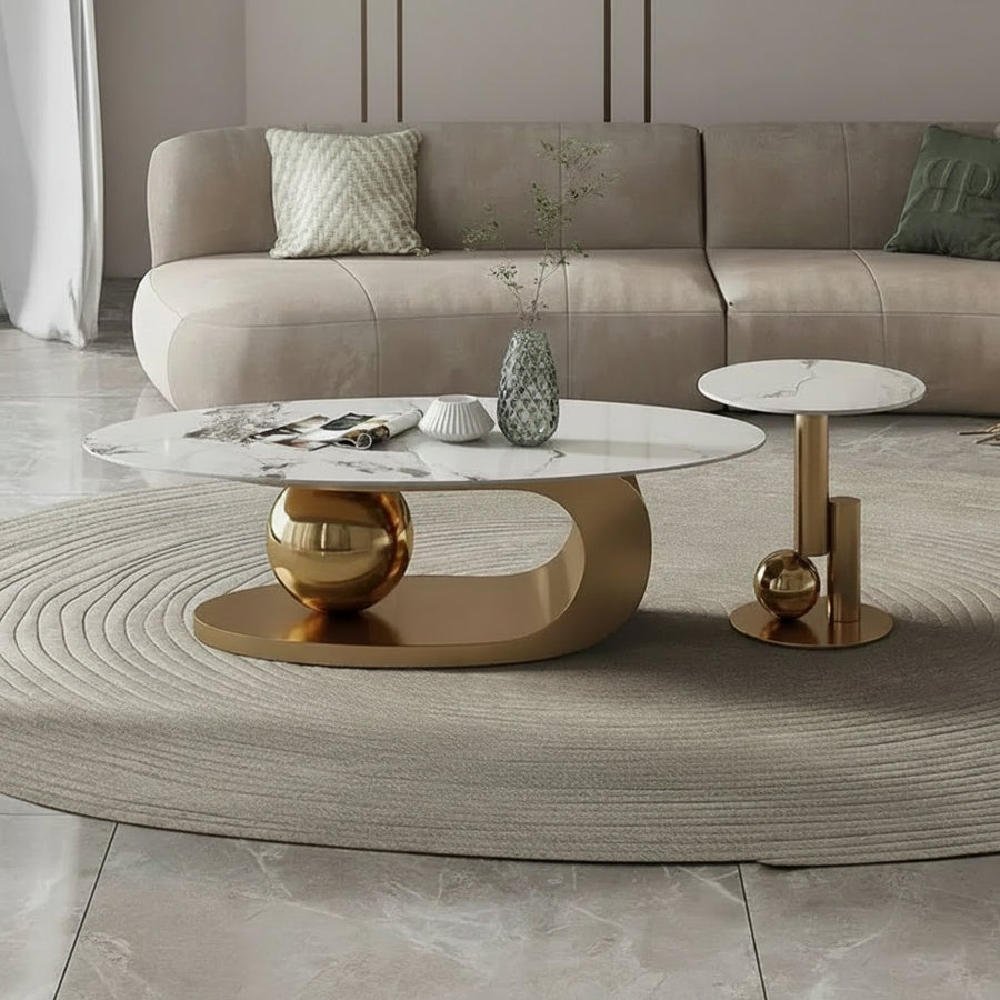 Luxurious Marble Top Stainless Steel With Pvd Coated Single Bool Coffee Table Set Tables