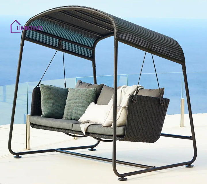 Akay Three Seater Hanging Swing With Stand For Balcony Garden Swing (Black) - Swings