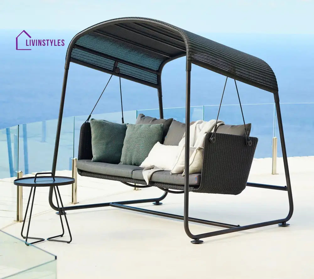 Akay Three Seater Hanging Swing With Stand For Balcony Garden Swing (Black) - Swings