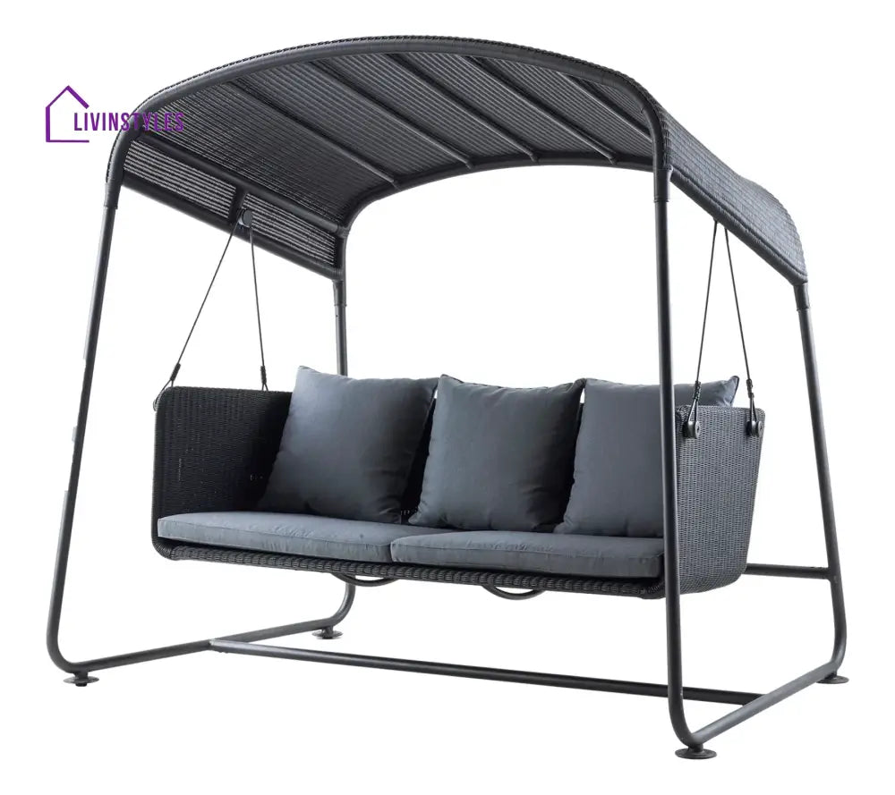Akay Three Seater Hanging Swing With Stand For Balcony Garden Swing (Black) - Swings