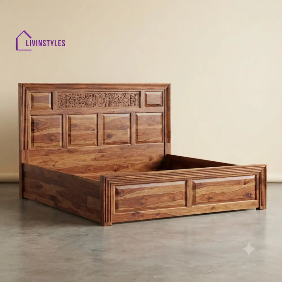 Akila Sheesham Wood Bed With Box Storage | Wooden Bed