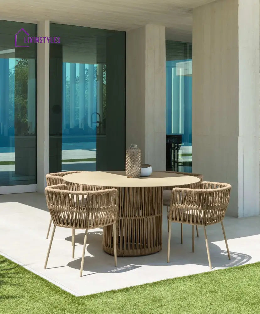 Akin Outdoor Patio Seating Set 4 Chairs and 1 Table Set (Cream) Braided & Rope - Coffee Table Sets