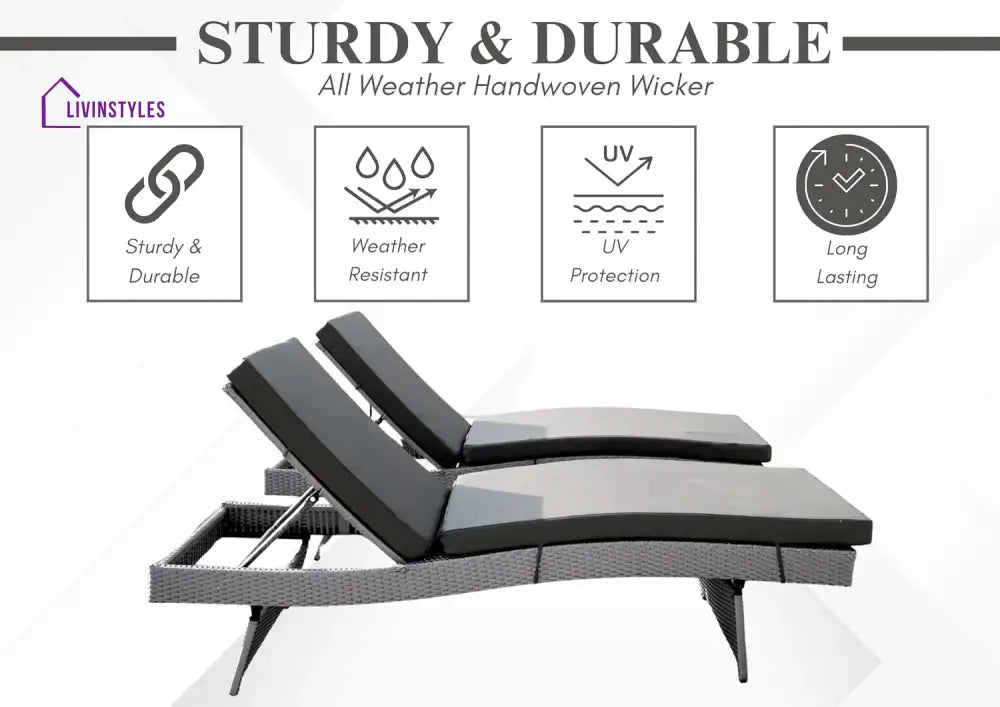Akira All-Weather HDPE Wicker Outdoor Chaise Lounge Chair Set of 2 - Lounger Set