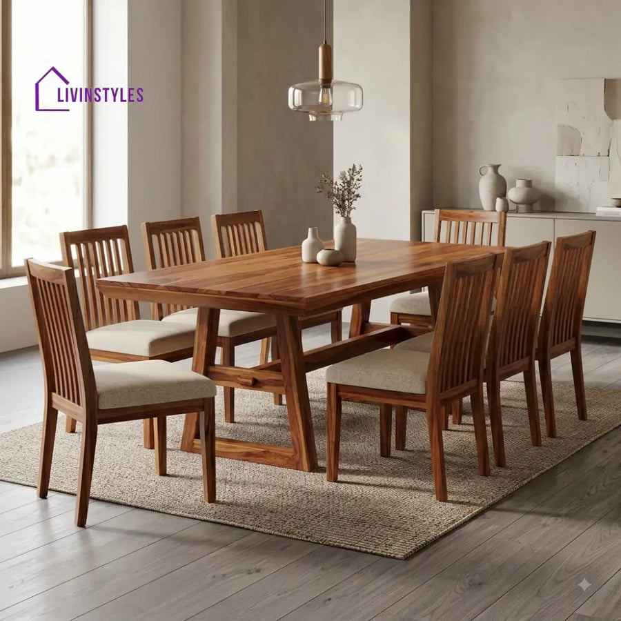 Akshara Premium Solid Wood 8 Seater Dining Table Set
