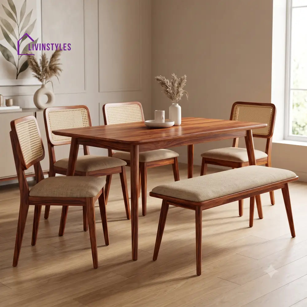 Akshara Premium Solid Wood Dining Table Set for 6 People