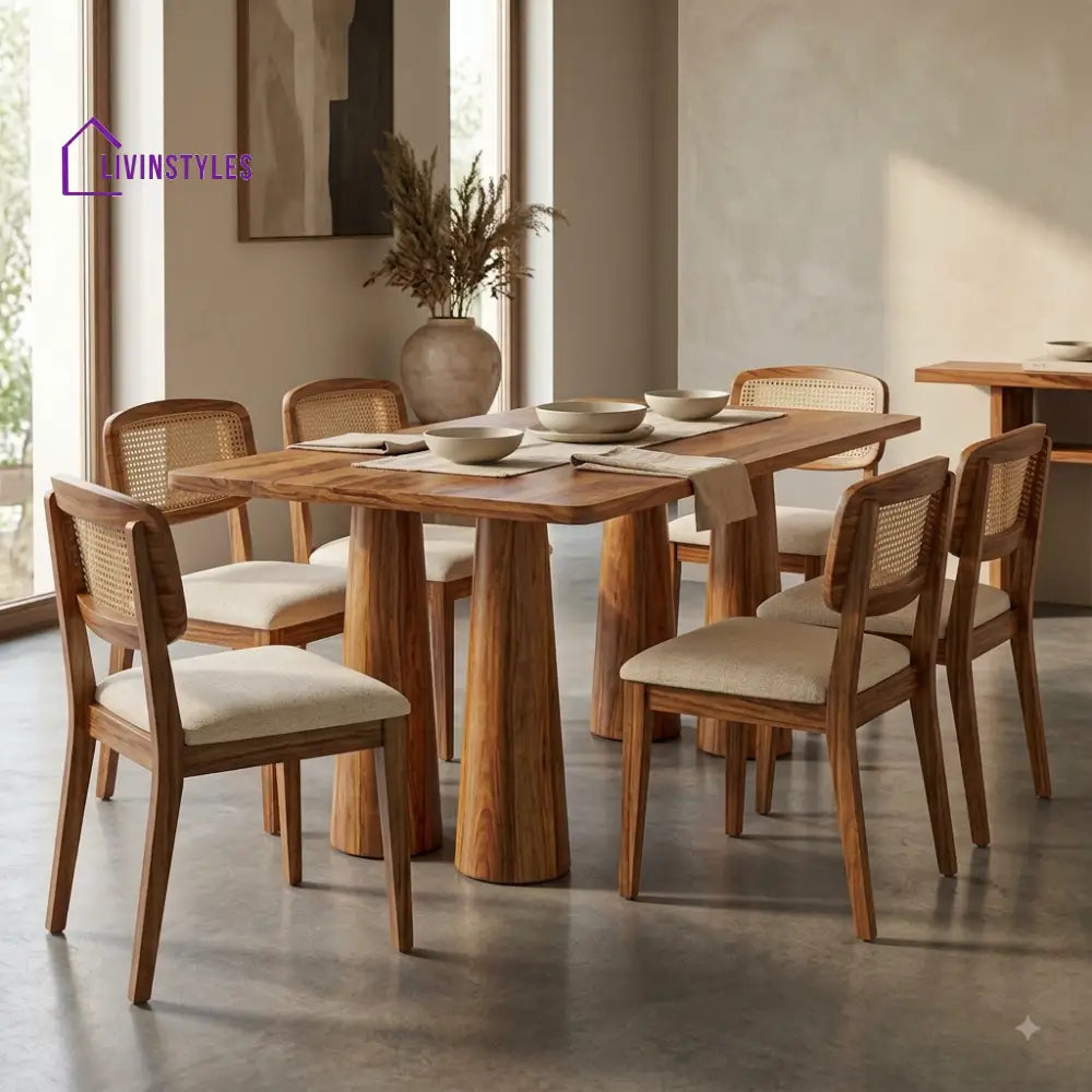 Akshara Premium Wooden 6 Seater Dining Table Set