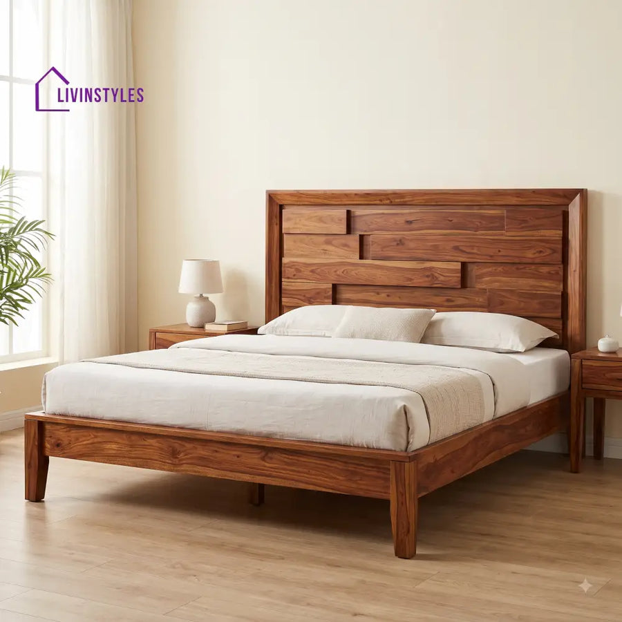 Akshara Sheesham Wood King Size Bed | Wooden Bed without Storage