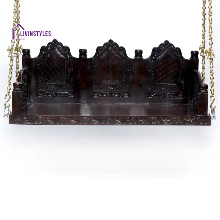 Akshara Wooden Brass Chain Royal Carved Elephants pillar Swing Swing