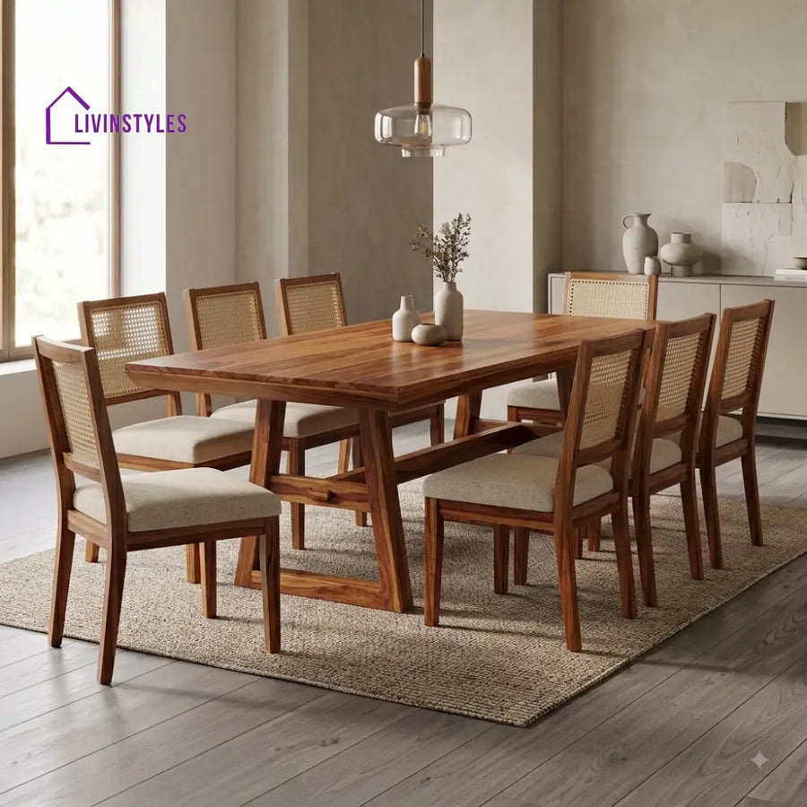Akshay Premium Solid Wood 8 Seater Dining Table Set