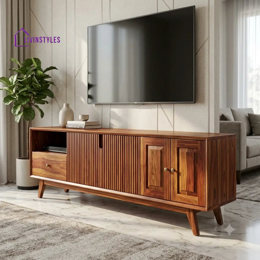 Akshaya Solid Sheesham Wood TV Console With Ample Storage For Living Room