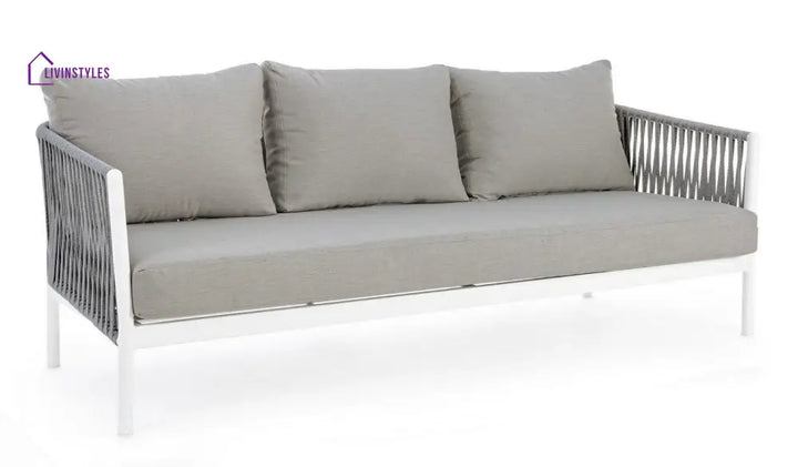 Aksu Outdoor Garden Balcony Sofa Set 3 Seater 2 Single Seater and 1 Center Table Set Braid & Rope (White + Grey) - Sofa