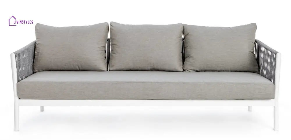 Aksu Outdoor Garden Balcony Sofa Set 3 Seater 2 Single Seater and 1 Center Table Set Braid & Rope (White + Grey) - Sofa