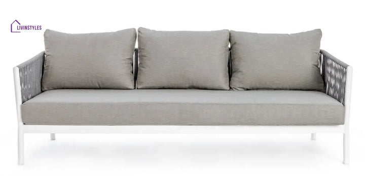 Aksu Outdoor Garden Balcony Sofa Set 3 Seater 2 Single Seater and 1 Center Table Set Braid & Rope (White + Grey) - Sofa