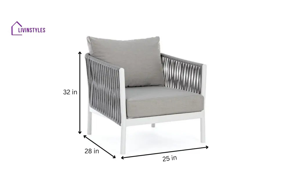 Aksu Outdoor Garden Balcony Sofa Set 3 Seater 2 Single Seater and 1 Center Table Set Braid & Rope (White + Grey) - Sofa