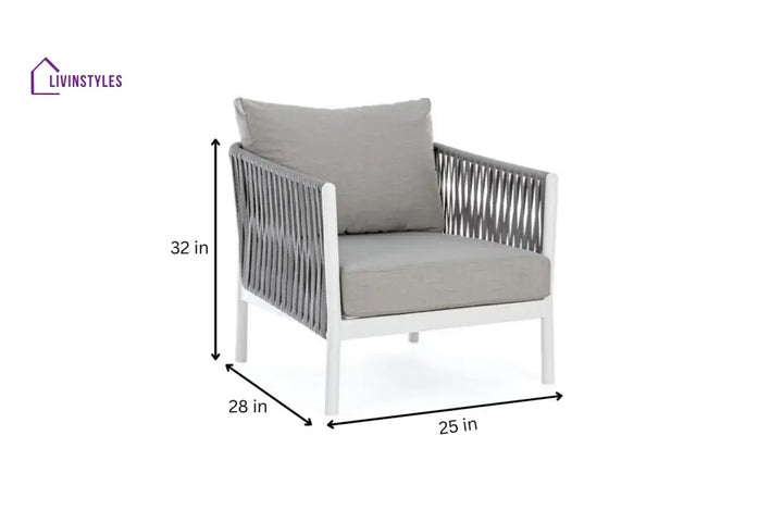 Aksu Outdoor Garden Balcony Sofa Set 3 Seater 2 Single Seater and 1 Center Table Set Braid & Rope (White + Grey) - Sofa