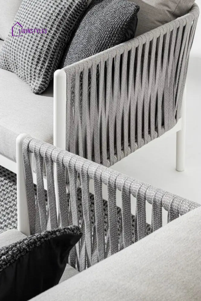 Aksu Outdoor Garden Balcony Sofa Set 3 Seater 2 Single Seater and 1 Center Table Set Braid & Rope (White + Grey) - Sofa