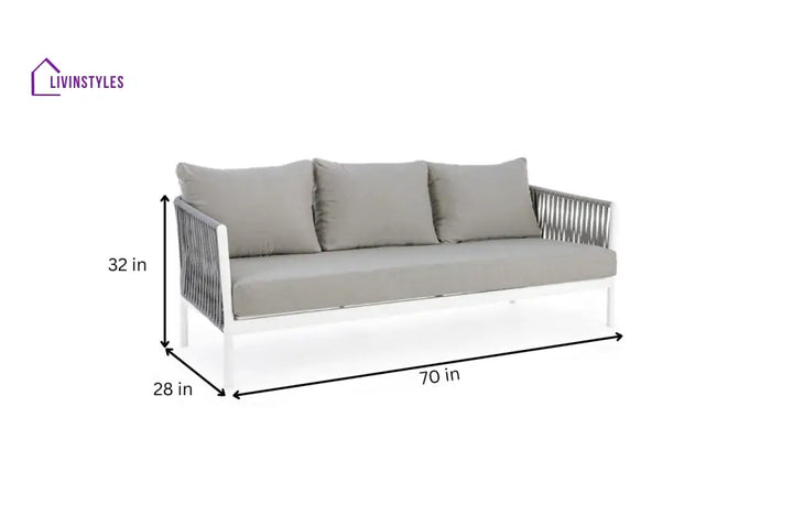 Aksu Outdoor Garden Balcony Sofa Set 3 Seater 2 Single Seater and 1 Center Table Set Braid & Rope (White + Grey) - Sofa