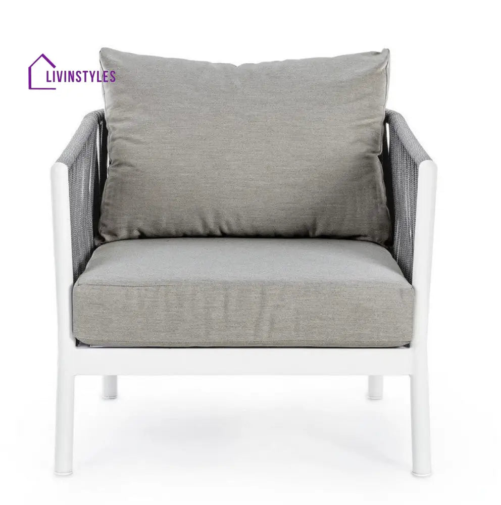 Aksu Outdoor Garden Balcony Sofa Set 3 Seater 2 Single Seater and 1 Center Table Set Braid & Rope (White + Grey) - Sofa