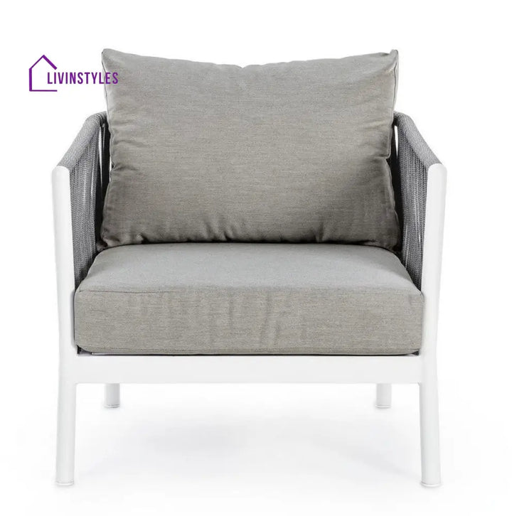 Aksu Outdoor Garden Balcony Sofa Set 3 Seater 2 Single Seater and 1 Center Table Set Braid & Rope (White + Grey) - Sofa