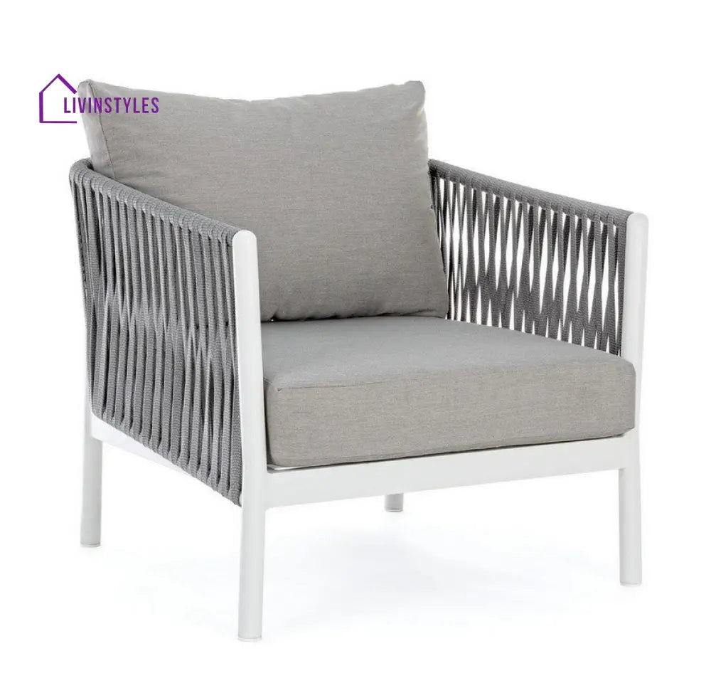 Aksu Outdoor Garden Balcony Sofa Set 3 Seater 2 Single Seater and 1 Center Table Set Braid & Rope (White + Grey) - Sofa