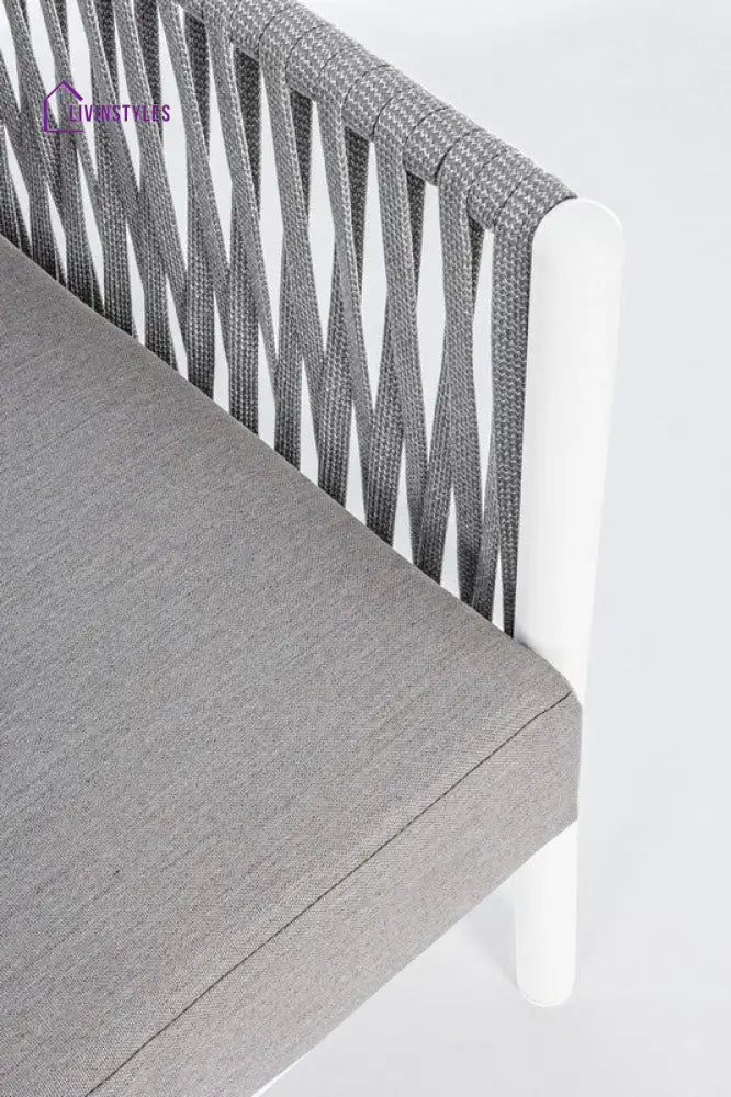 Aksu Outdoor Garden Balcony Sofa Set 3 Seater 2 Single Seater and 1 Center Table Set Braid & Rope (White + Grey) - Sofa