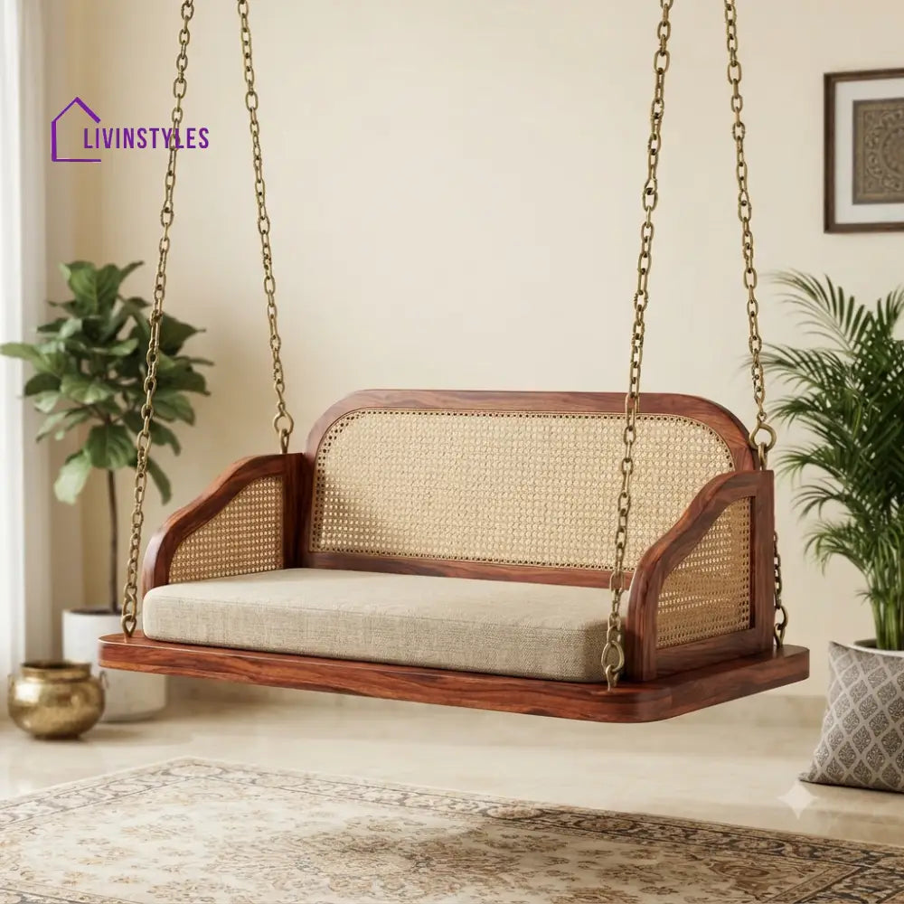Alain 2 Seater Wooden Swing for Home | Wooden Jhula for home