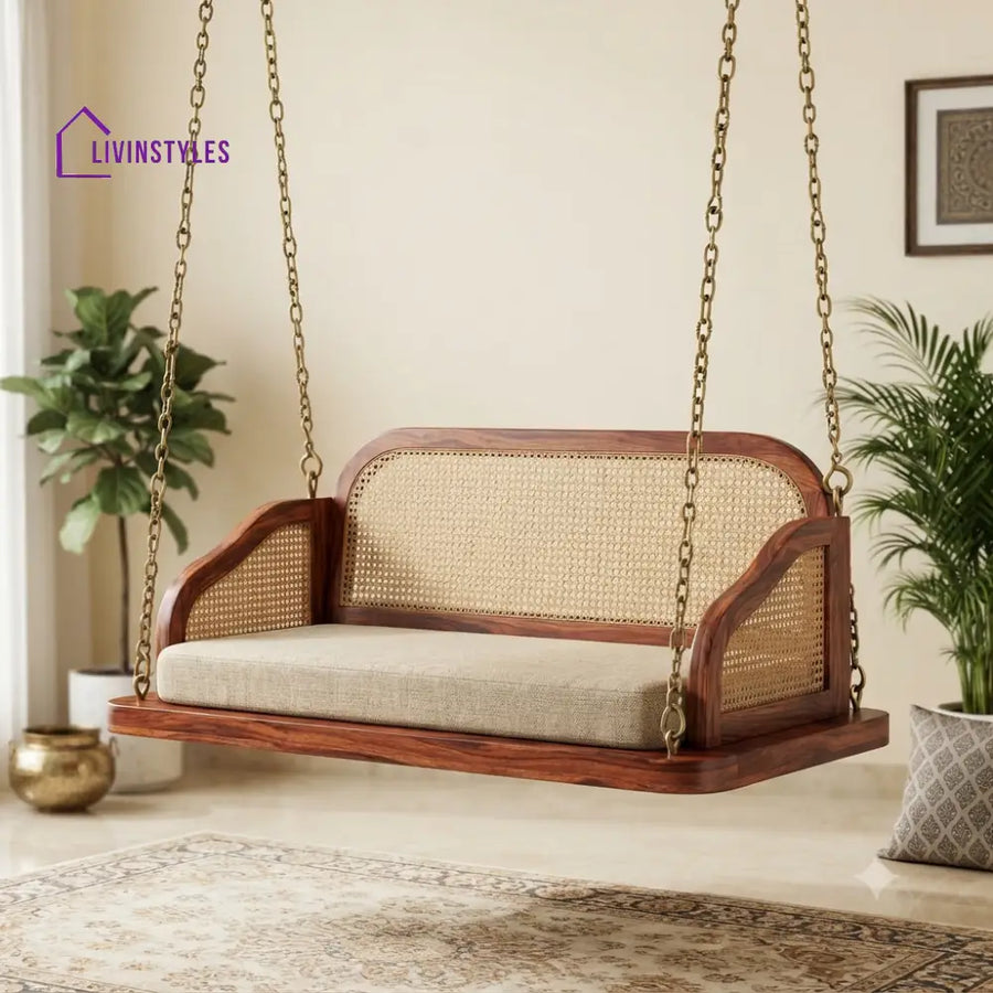 Alain 2 Seater Wooden Swing for Home | Wooden Jhula for home