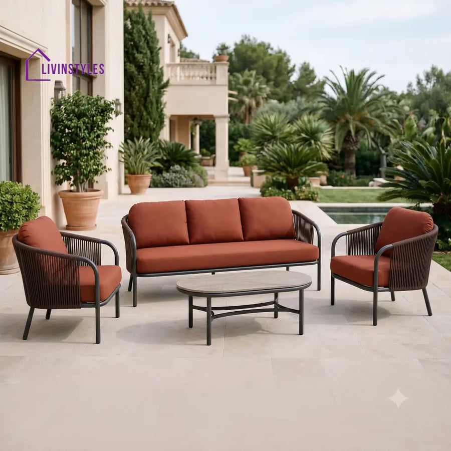 Alan Premium MS Frame with Powder Coated Outdoor Sofa Set with Weather Proof Fabric