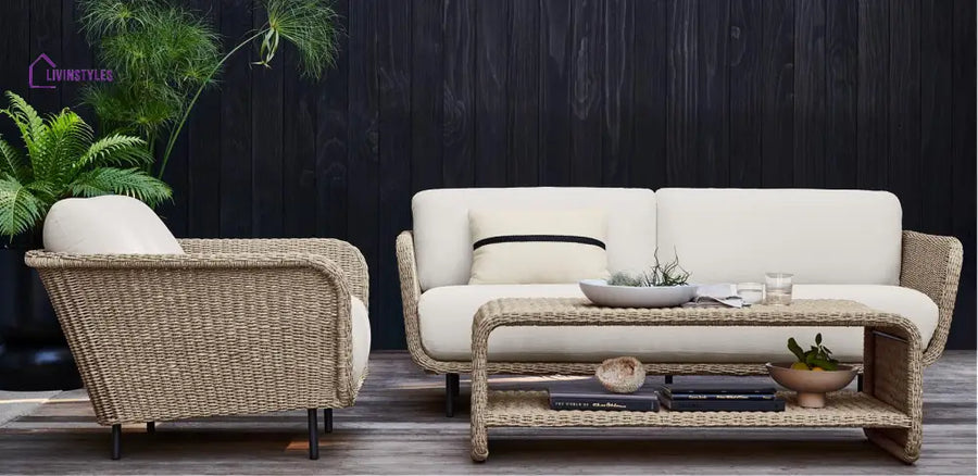 Alanna Outdoor Sofa Set 2 Seater 1 Single seater and 1 Center Table (Light Brown) - Sofa Sets