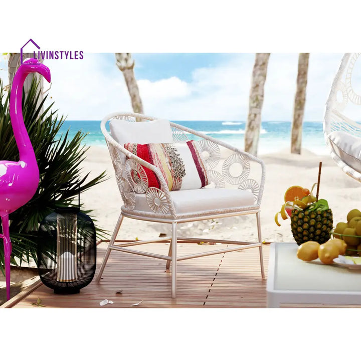 Alban Outdoor Garden Balcony Single Seater Sofa (White) - Sofa Sets