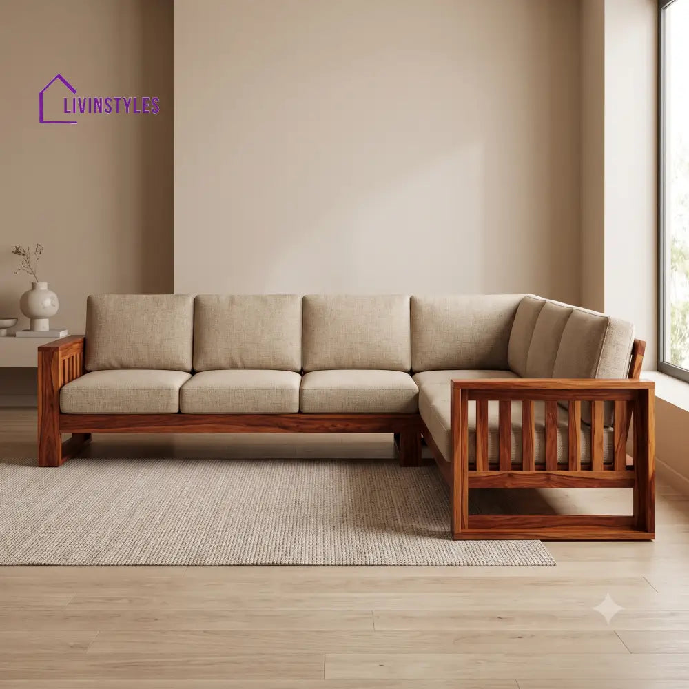 Alban Premium L Shaped Wooden Sofa Set for Living Room