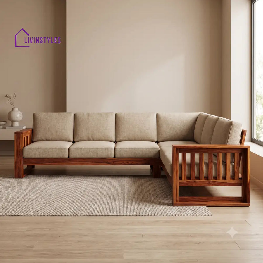 Alban Premium L Shaped Wooden Sofa Set for Living Room