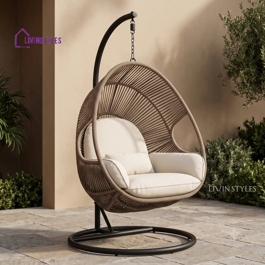 Albane Metal Frame Hanging Swing Chair with Stand and Rope Woven Seat