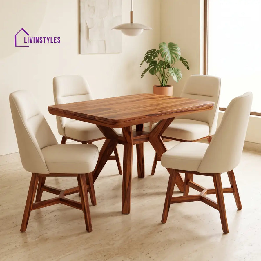 Albert Premium Solid Wood 4 Seater Dining Table Set