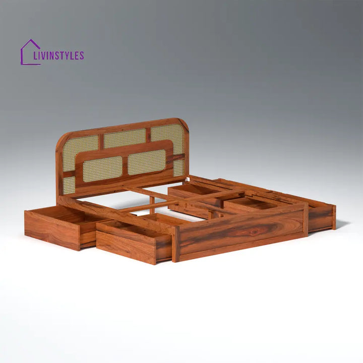 Albina Sheesham Wood Bed with Drawer Storage in Honey Colour