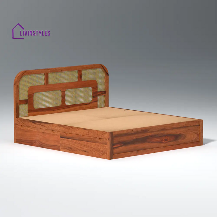 Albina Sheesham Wood Bed with Drawer Storage in Honey Colour