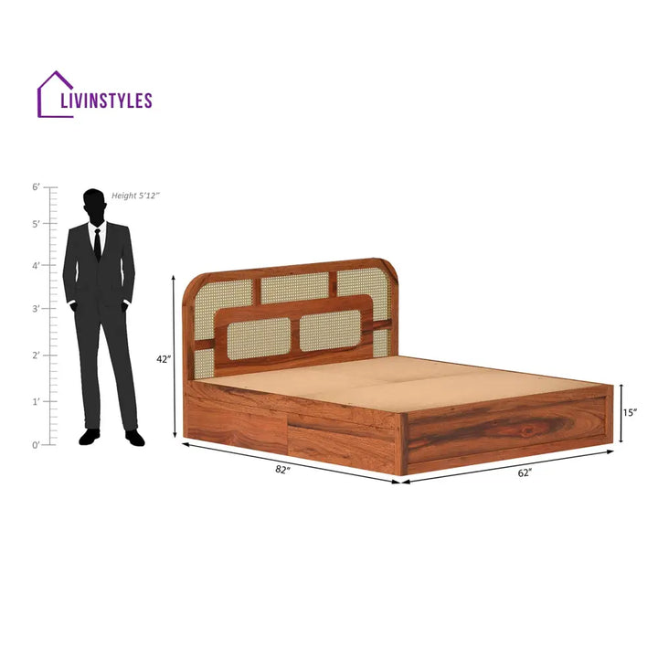 Albina Sheesham Wood Bed with Drawer Storage in Honey Colour