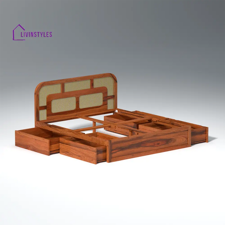 Albina Sheesham Wood Bed with Drawer Storage in Honey Colour