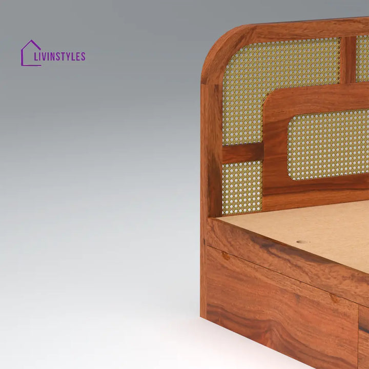 Albina Sheesham Wood Bed with Drawer Storage in Honey Colour